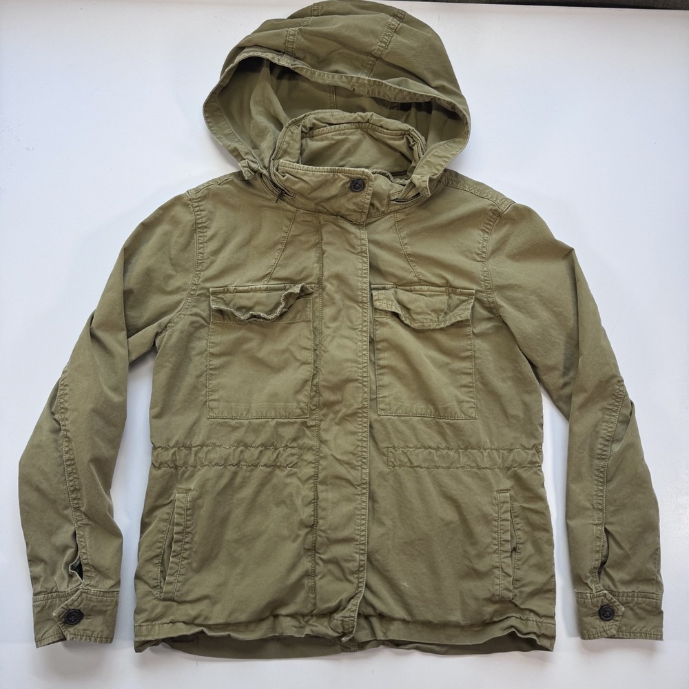 GAP Lightweight Military Jacket Stowable Hood Green Pockets Womens X-Small